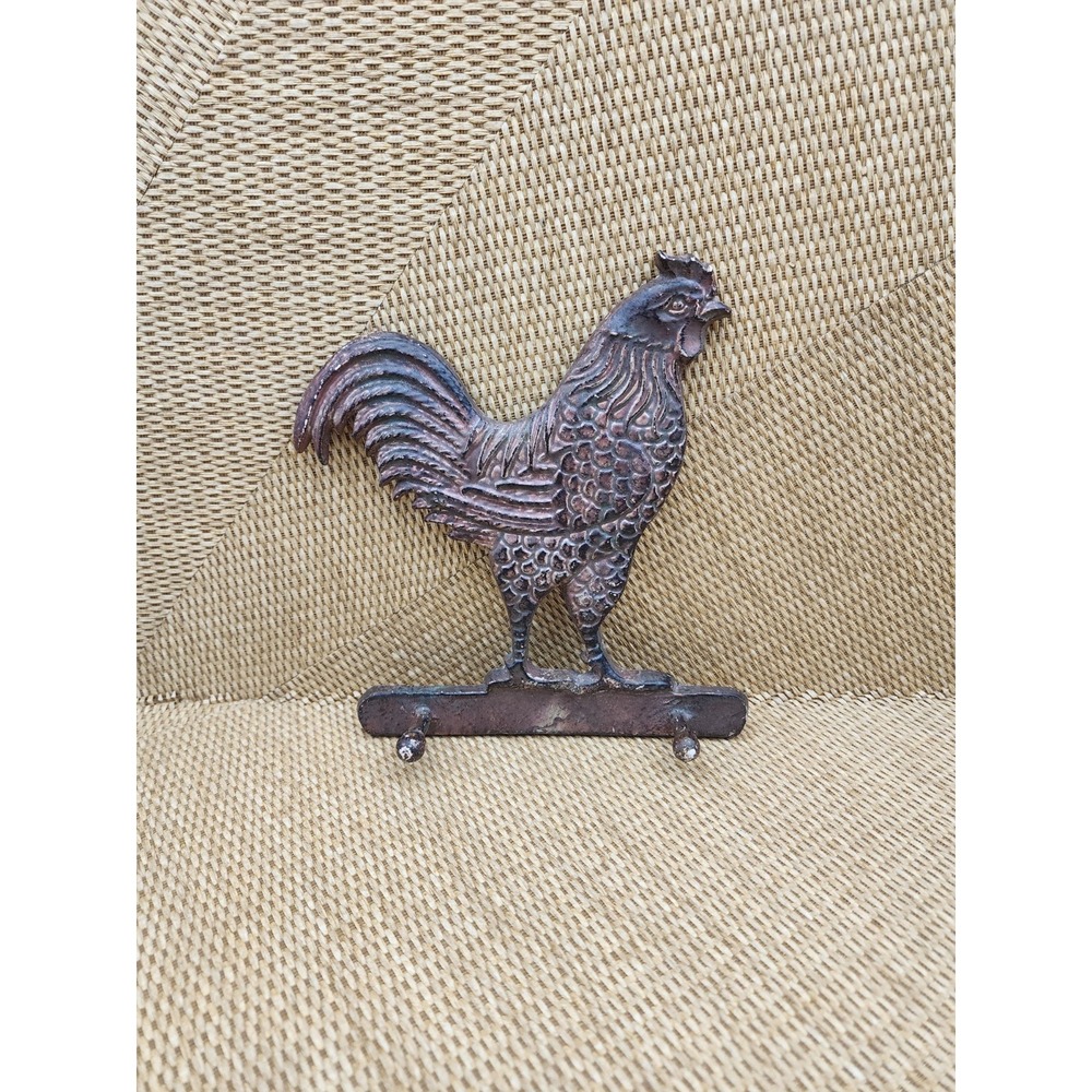 Cast Iron Rooster Rustic Cottage Farmhouse Barn Decor Hat Key Coat Rack 2 Pegs - Picture 2 of 5